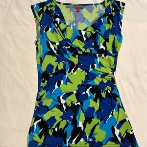 Vince Cameo sleeveless tank top draped neck ruched small black blue green EUC